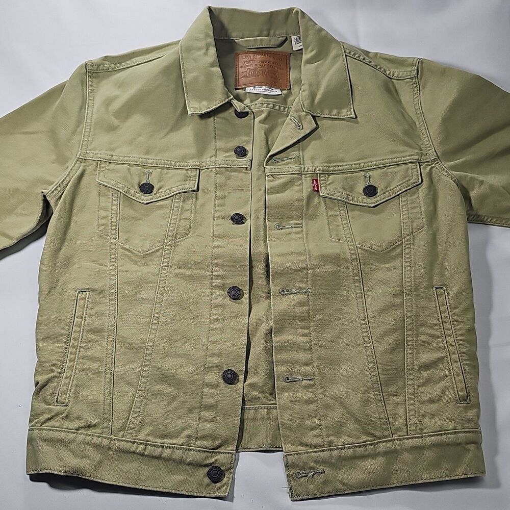 Levis Trucker Jacket Mens  S Green Denim Cotton Standard Fit Button Front Casual